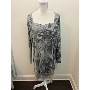 Dots Gray Print Square Neck Gathered Bodice Dress Size 2X